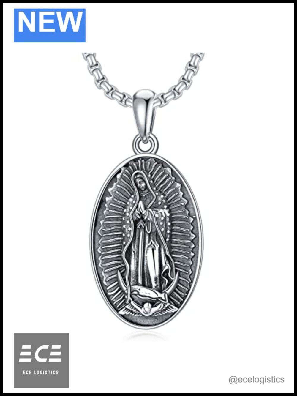 925 Sterling Silver Virgin Mary Pendant Necklace Rolo Chain Religious Gift